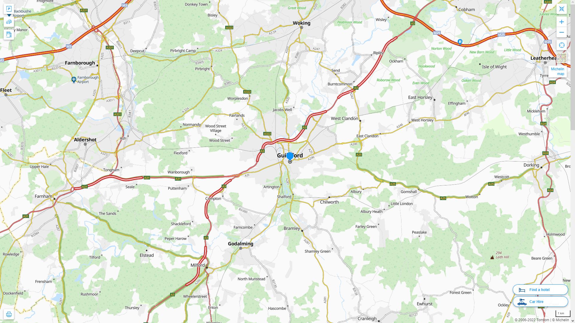 Guildford Royaume Uni Autoroute et carte routiere